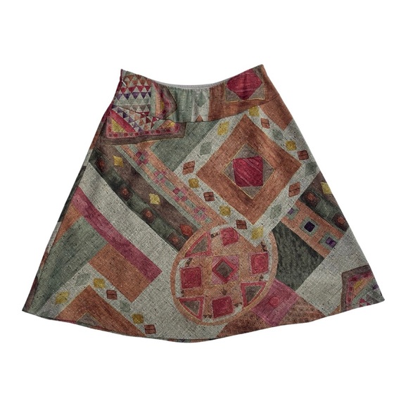 Coldwater Creek S Midwestern Boho Geometric Earthy Tweed A-Line Midi Skirt - Picture 6 of 7
